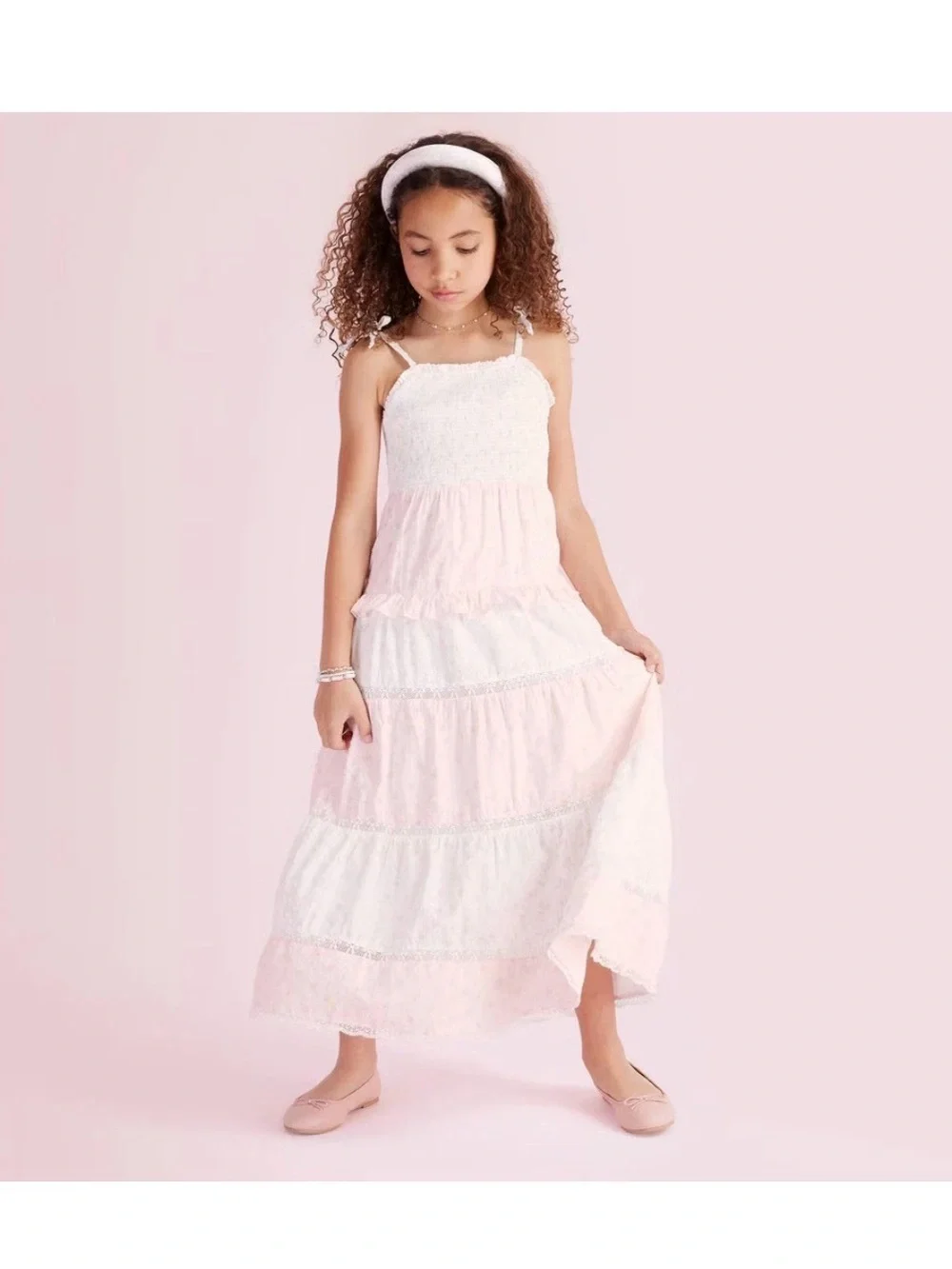 Girls' Stella Ditsy Floral Tiered Maxi Dress - LoveShackFancy Light Pink 14
